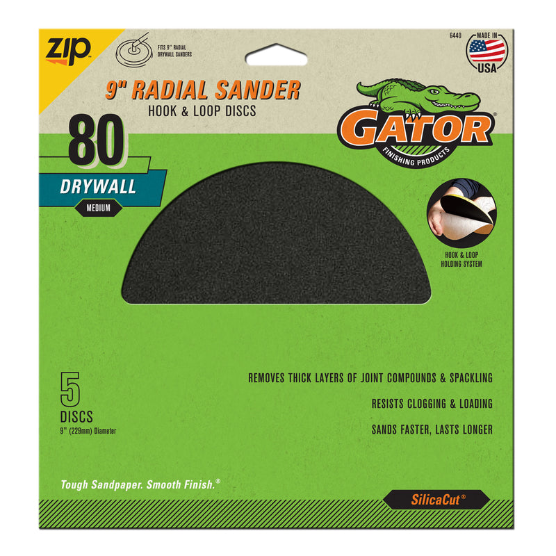 Gator 9 in. Silicon Carbide Hook and Loop Drywall Sanding Disc 80 Grit Medium 5 pk