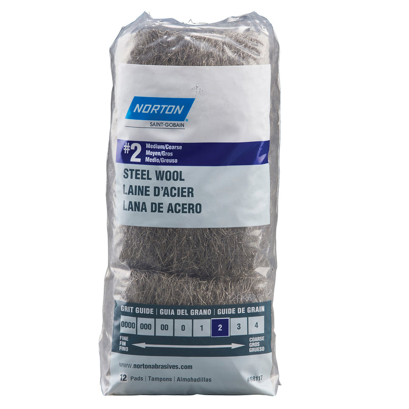 Norton 2 Grade Medium/Coarse Steel Wool Pad 12 pk