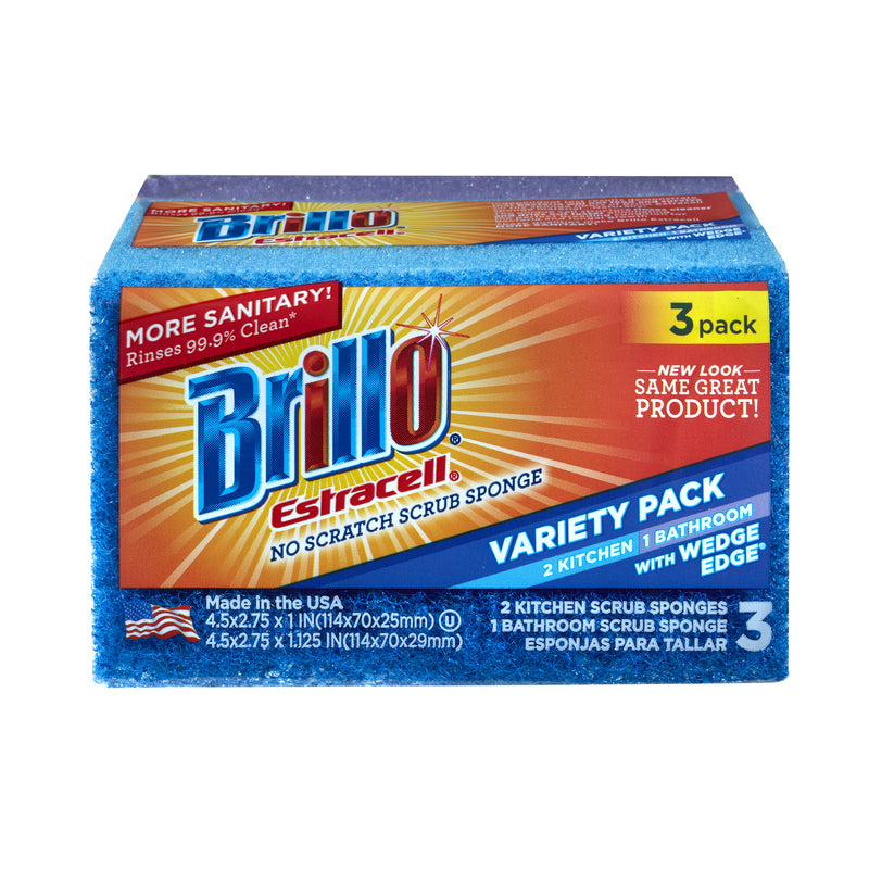 Brillo Estracell Non-Scratch Scrubber Sponge For Kitchen and Bath 4.5 in. L 3 pc