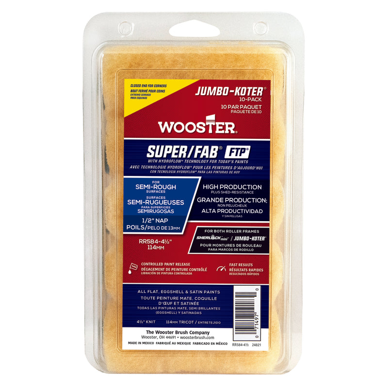 Wooster Super/FAB Fabric 4.5 in. W X 1/2 in. Jumbo Paint Roller Cover 10 pk