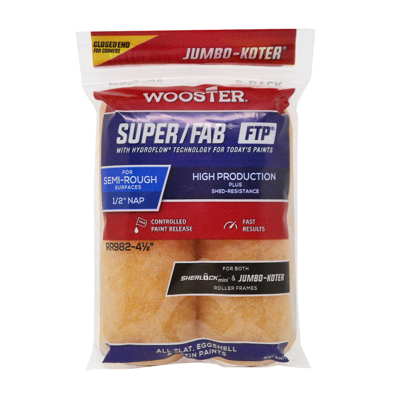 Wooster Super/Fab FTP Knit 4 1/2 in. W X 1/2 in. Jumbo Paint Roller Cover 2 pk