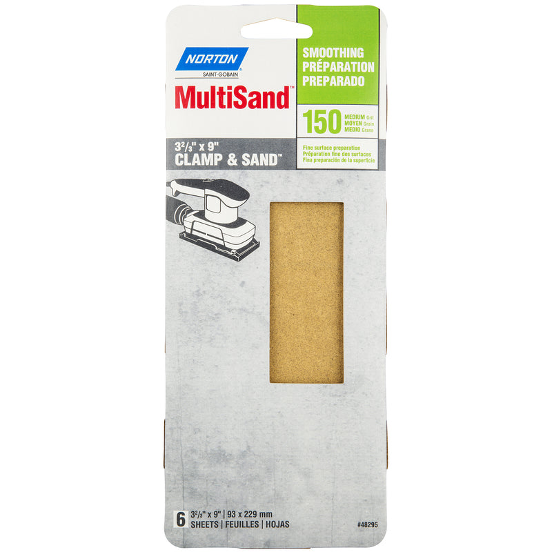 Norton MultiSand 9 in. L X 3-2/3 in. W 150 Grit Aluminum Oxide Sanding Sheet 6 pk