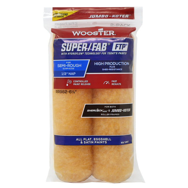 Wooster Super/Fab FTP Knit 6 1/2 in. W X 1/2 in. Jumbo Paint Roller Cover 2 pk