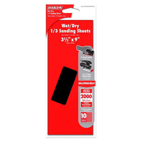 Diablo 9 in. L X 3-2/3 in. W 2000 Grit Silicone Carbide Sanding Sheet 10 pk