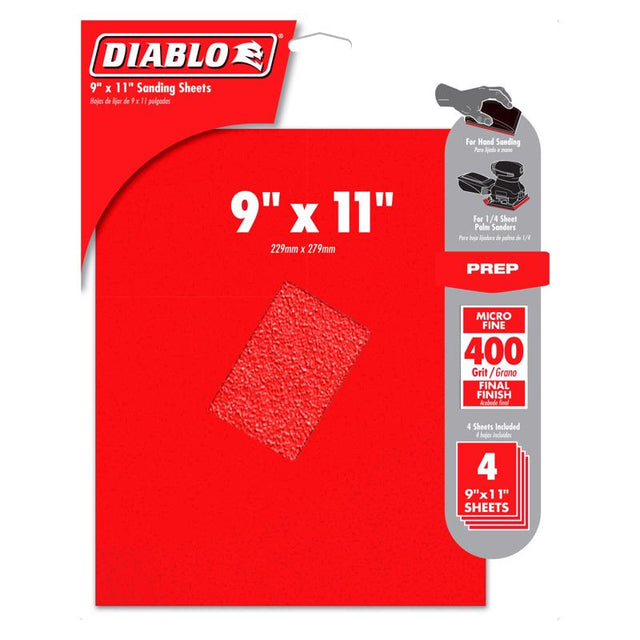 Diablo 9 in. L X 11 in. W 400 Grit Aluminum Oxide Sanding Sheet 4 pk