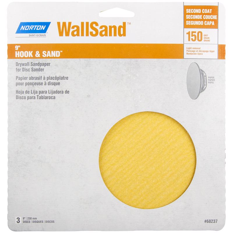 Norton WallSand 9 in. Aluminum Oxide Hook and Loop Drywall Sanding Disc 150 Grit Fine 3 pk