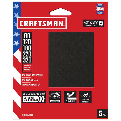 Craftsman 5.5 in. L X 4.5 in. W Assorted Grit Ceramic 1/4 Sheet Sandpaper 5 pk