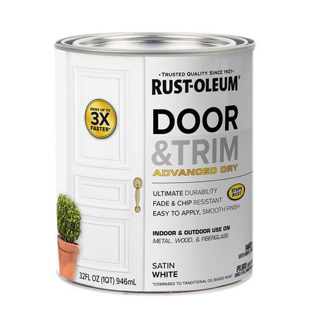 Rust-Oleum Stops Rust Satin White Door Paint Exterior and Interior 1 qt
