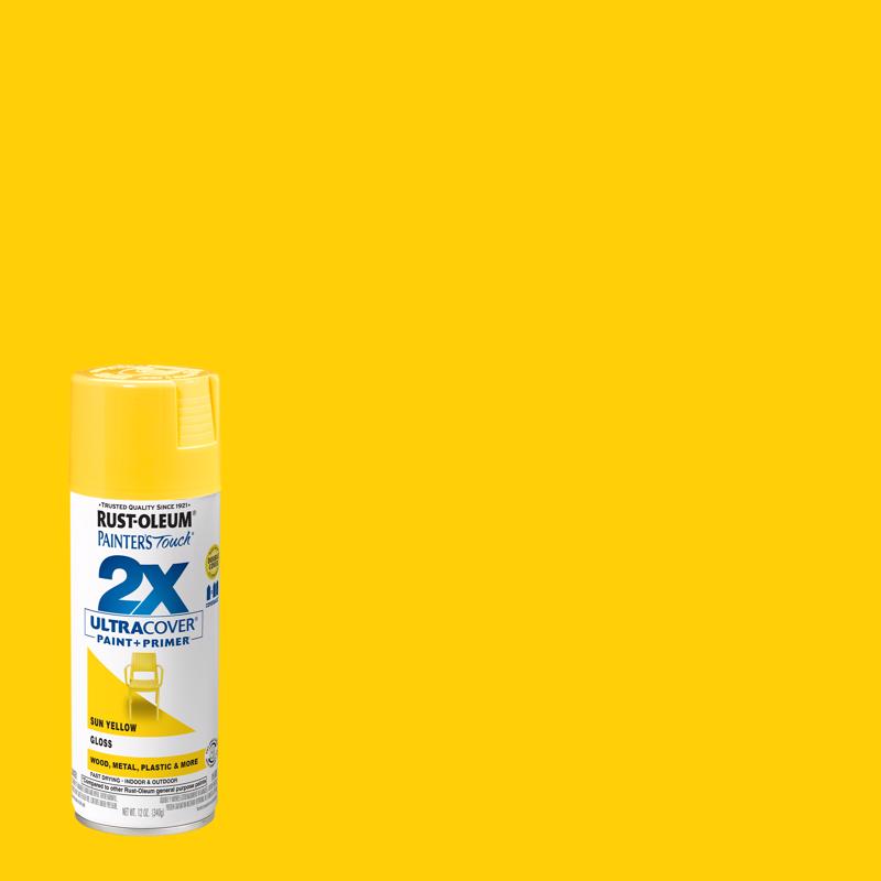 Rust-Oleum Painter's Touch 2X Ultra Cover Gloss Sun Yellow Paint+Primer Spray Paint 12 oz