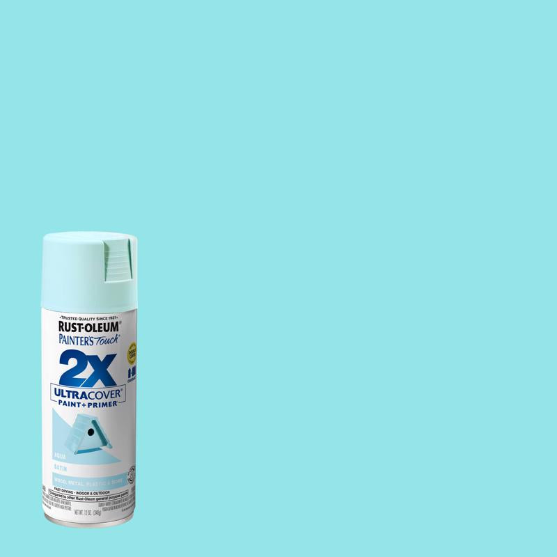 Rust-Oleum Painter's Touch 2X Ultra Cover Satin Aqua Paint+Primer Spray Paint 12 oz