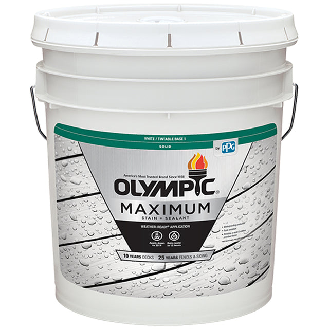 Olympic Maximum Solid Tintable Semi-Gloss White Base 1 Acrylic Latex Stain and Sealant 5 gal