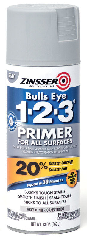 Zinsser Bulls Eye 123 Gray Water-Based Alkyd Primer 13 oz