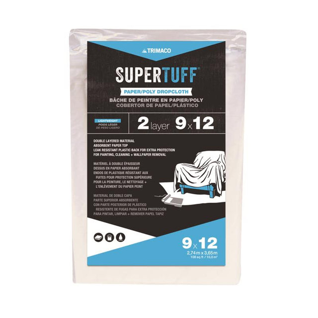 Trimaco SuperTuff 9 ft. W X 12 ft. L Paper/Poly Drop Cloth 1 pk