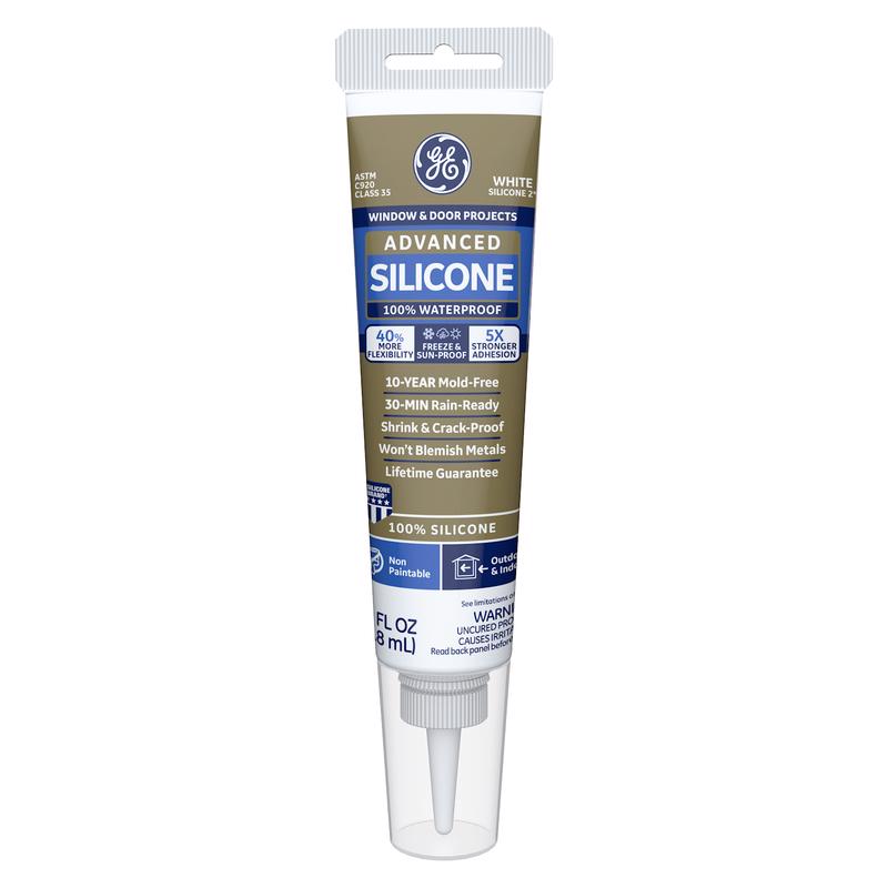 GE Advanced White Silicone 2 Window and Door Caulk Sealant 2.8 oz