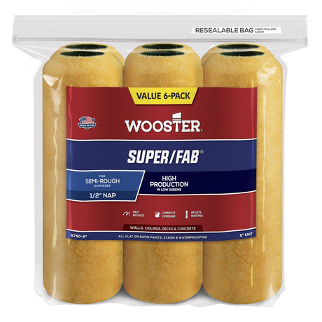 Wooster Super/Fab Knit 9 in. W X 1/2 in. Regular Paint Roller Cover 6 pk