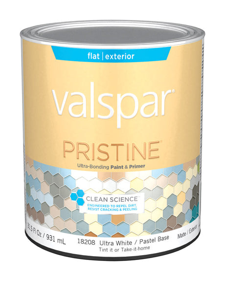 Valspar Pristine Flat Basic White Pastel Base Paint and Primer Exterior 1 qt