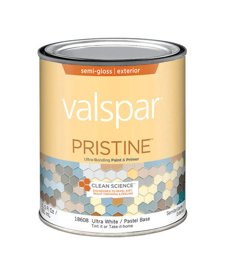 Valspar Pristine Semi-Gloss Basic White Pastel Base Paint and Primer Exterior 1 qt