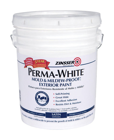 Zinsser Perma-White Satin White Water-Based Mold and Mildew-Proof Paint Interior 5 gal