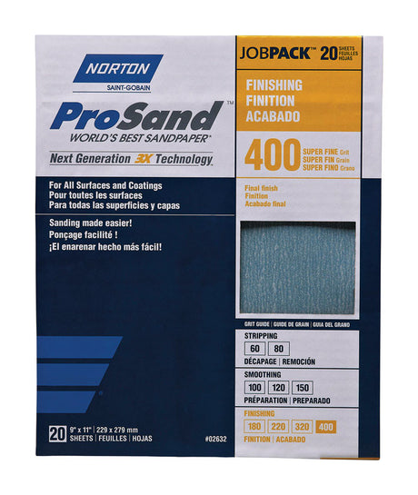 Norton ProSand 11 in. L X 9 in. W 400 Grit Aluminum Oxide Sandpaper 20 pk