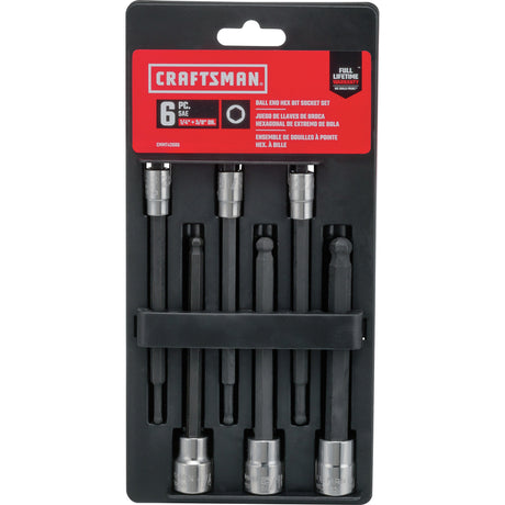 Craftsman 1/4 and 3/8 in. drive SAE 6 Point Long Ball Hex Bit Socket Set 6 pc