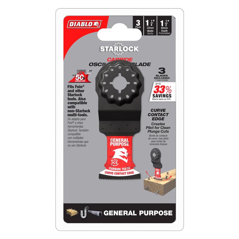 Diablo Starlock 1-1/4 in. W Carbide Oscillating Blade General Purpose Cuts 3 pk