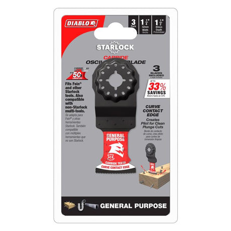 Diablo Starlock 1-1/4 in. W Carbide Oscillating Blade General Purpose Cuts 3 pk