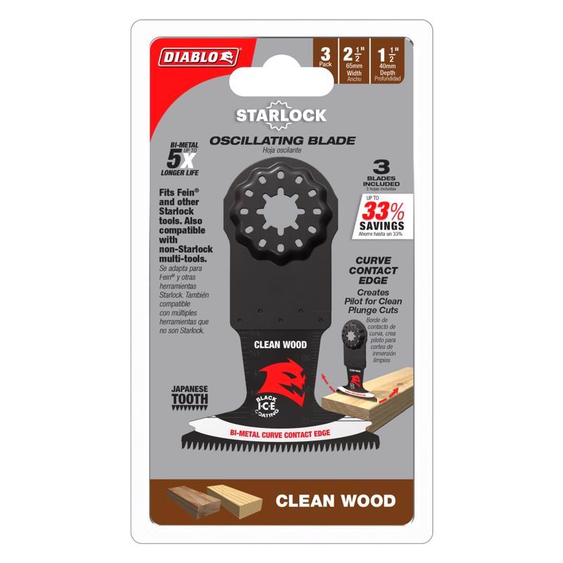 Diablo Starlock 2-1/2 in. W Bi-Metal Curved Contact Edge Oscillating Blade Clean Wood 3 pk