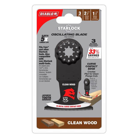 Diablo Starlock 2-1/2 in. W Bi-Metal Curved Contact Edge Oscillating Blade Clean Wood 3 pk