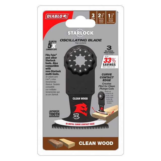 Diablo Starlock 2-1/2 in. W Bi-Metal Curved Contact Edge Oscillating Blade Clean Wood 3 pk