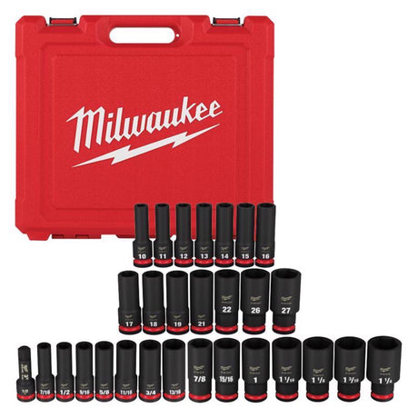 Milwaukee Shockwave 1/2 in. drive Metric/SAE 6 Point Deep Socket Set 29 pc
