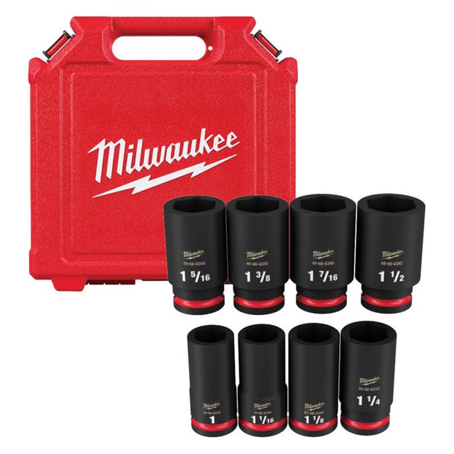 Milwaukee Shockwave 1-3/8 in. X 3/4 in. drive SAE 6 Point Deep Impact Socket Set 8 pc
