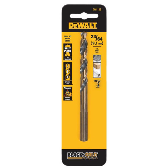 DeWalt Black & Gold 23/64 in. High Speed Steel Split Point Drill Bit 3-Flat Shank 1 pk