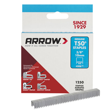 Arrow T50 3/8 in. W X 3/8 in. L Flat Crown Heavy Duty Staples 1250 pk