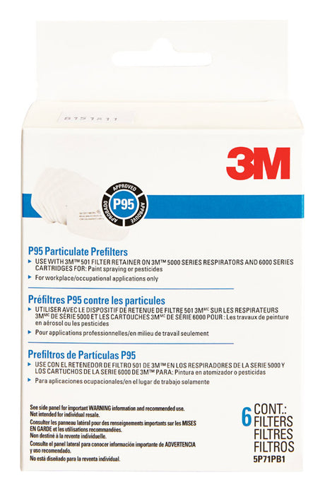 3M P95 Paint Spray and Pesticide Respirator Mask Replacement Filter 5000 White 6 pk