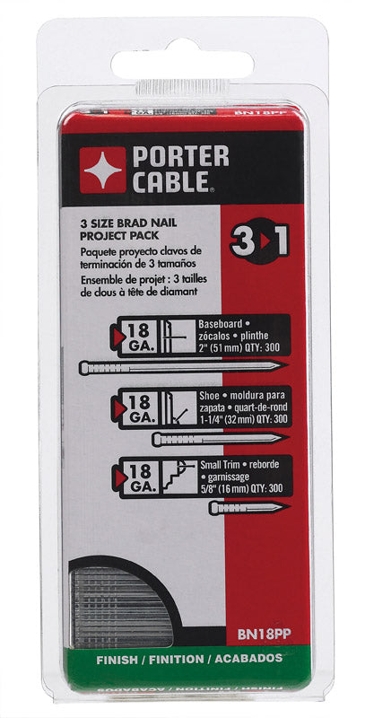 Porter Cable Assorted in. L X 18 Ga. Straight Strip Galvanized Brad Nails 90 deg 900 pk