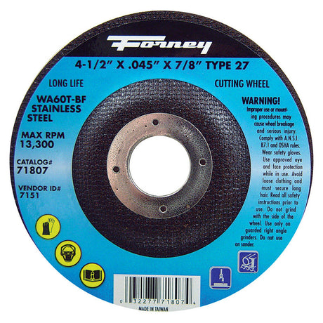 Forney 4-1/2 in. D X 7/8 in. Aluminum Oxide Metal Cut-Off Wheel 1 pc