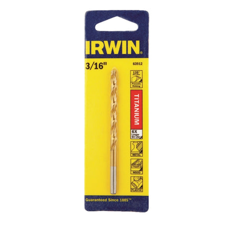 Irwin 3/16 in. X 3-1/2 in. L High Speed Steel Drill Bit Straight Shank 1 pc
