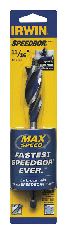 Irwin Speedbor 11/16 in. X 6 in. L Carbon Steel Wood Boring Bit Quick-Change Hex Shank 1 pc