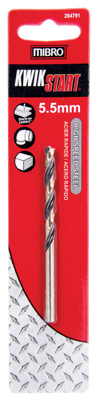 MIBRO 5.5 mm X 3-3/4 in. L High Speed Steel Metric Drill Bit Round Shank 1 pc