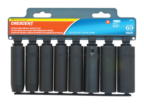 Crescent Assorted in. X 1/2 in. drive Metric 6 Point Deep Impact Socket Set 8 pc
