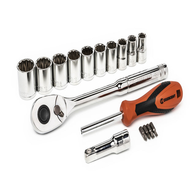 Crescent Assorted Sizes X 1/2 in. drive SAE 12 Point Teardrop Socket Wrench Set 17 pc