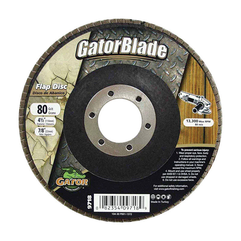 Gator 4-1/2 in. D X 7/8 in. Zirconia Aluminum Oxide Flap Disc 80 Grit 1 pk