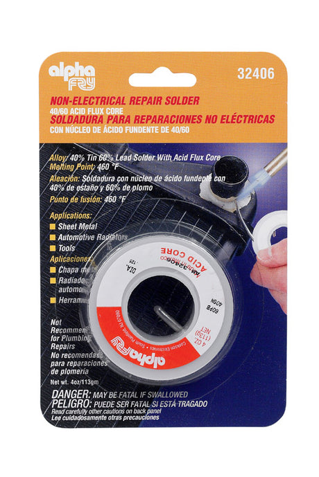 Alpha Fry 4 oz Acid Core Wire Solder 0.125 in. D Tin/Lead 40/60 1 pc