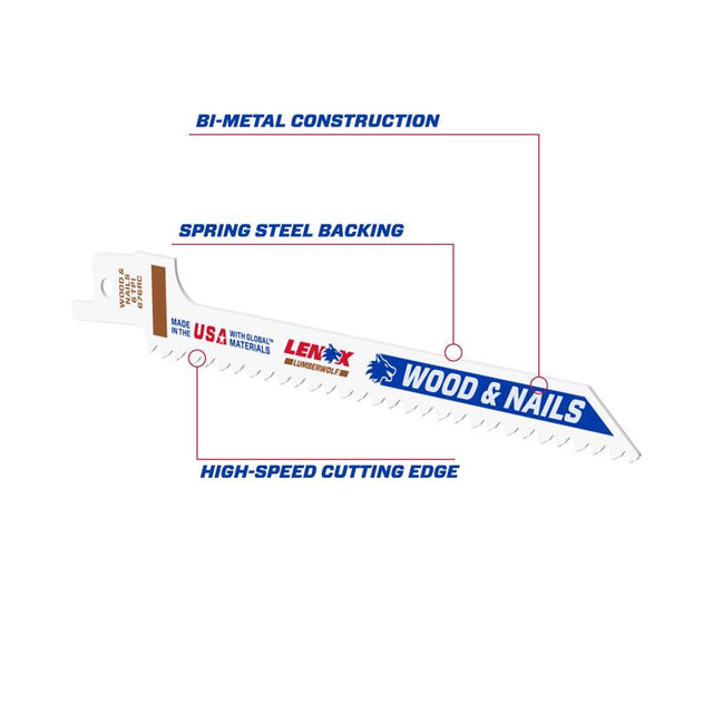 LENOX LUMBERWOLF 6 in. Bi-Metal Reciprocating Saw Blade 6 TPI 5 pk