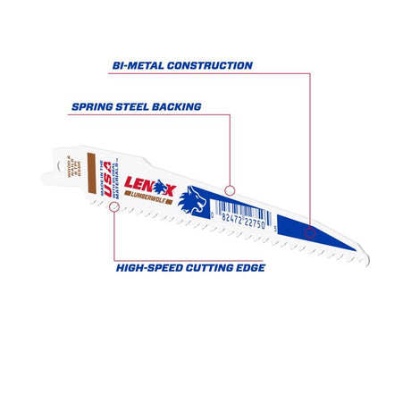 LENOX LUMBERWOLF 6 in. Bi-Metal Reciprocating Saw Blade 6 TPI 1 blade