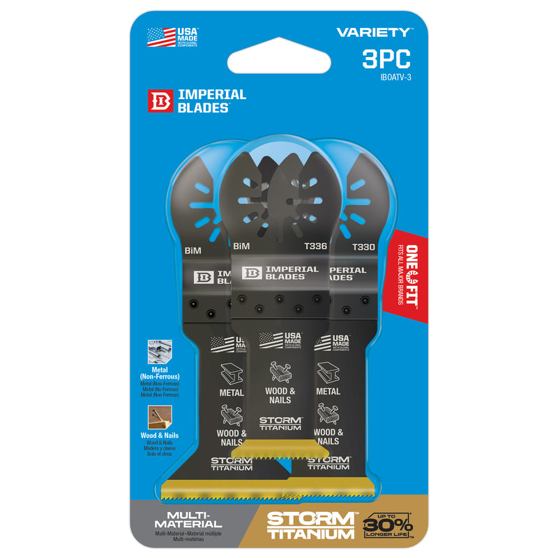Imperial Blades One Fit Titanium-Coated Bi-Metal Storm Oscillating Saw Blade Set Multi-Material 3 pc