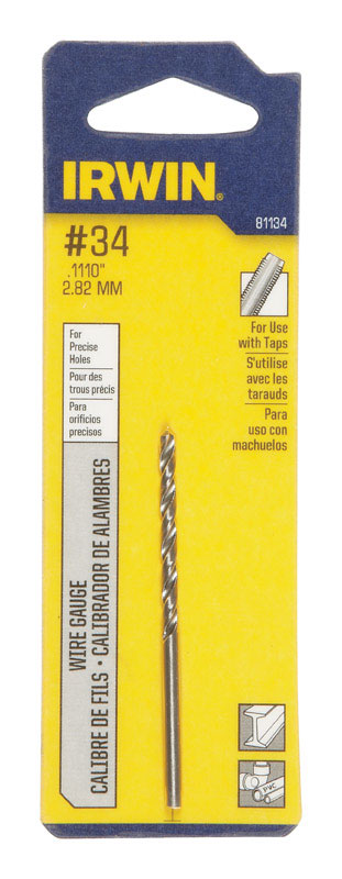 Irwin #34 X 2-5/8 in. L High Speed Steel Jobber Length Wire Gauge Bit Straight Shank 1 pk