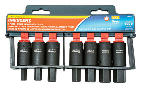 Crescent Assorted Sizes X 1/2 in. drive SAE 6 Point Hex Bit Socket Set 7 pc