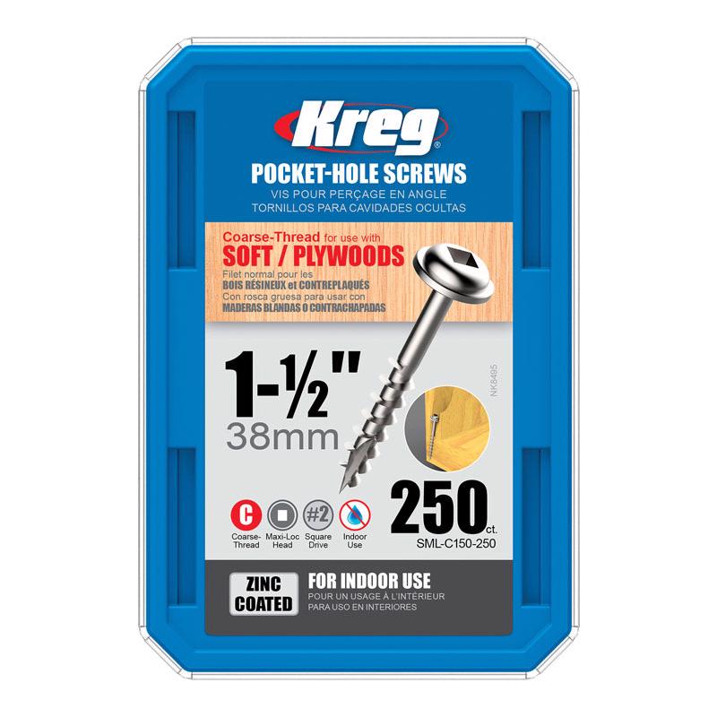 Kreg No. 8 X 1-1/2 in. L Square Zinc-Plated Pocket-Hole Screw 250 ct