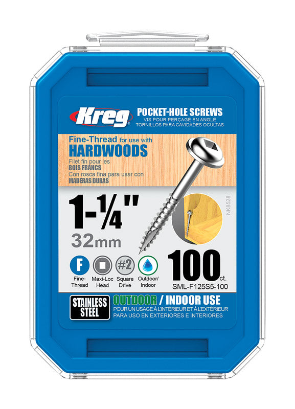 Kreg No. 8 X 1-1/4 in. L Square Pocket-Hole Screw 100 ct